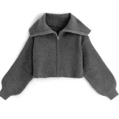 【わんこさん専用】ダブルジップショート丈リブニットトップス