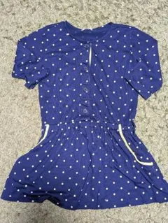 ネイビー水玉長袖ワンピース