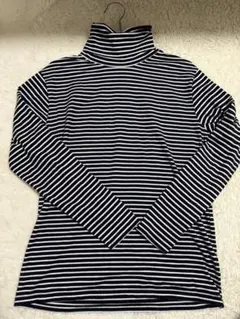 ストライプ タートルネック ロングTシャツ M
