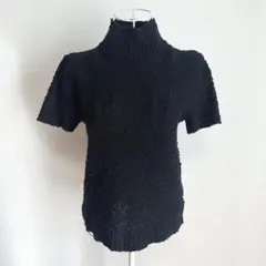 INGEBORG インゲボルグ ハイネック 半袖ニット M ブラック　ポコポコ