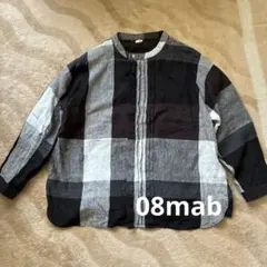 美品✳︎08mab麻素材　大判チェック柄スタンドカラー長袖シャツのサムネイル