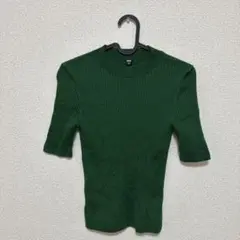 UNIQLO リブニット 半袖 グリーン L
