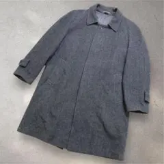 ヘリンボーン ステンカラーコート メンズ 比翼仕立て グレー M～L相当