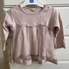 プティマイン　長袖チュールチュニックくすみピンク100