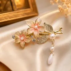 フラワーバレッタ ラインストーン チャーム付き ヘアクリップ レディー
