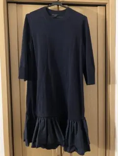 【未着用】COS ネイビー フリル裾 七分袖ワンピースのサムネイル