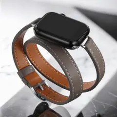 【在庫整理】トープ色　44/45/46 アップルウォッチバンド　2重巻き レザー