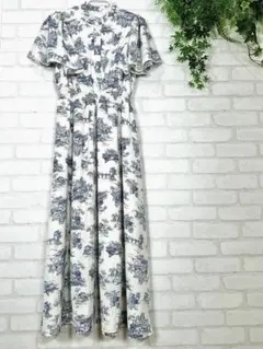 トワルドジュイ柄ブルーフレアケープスリーブワンピ BULE EAST