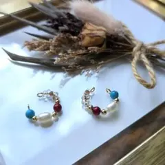 No.946　淡水パール　ターコイズ（練り）イヤーカフ　ハンドメイド