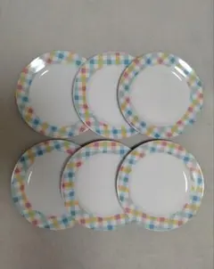 陶磁器 チェック柄プレート18㎝ 6枚組