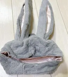 ふわふわ　かぶりもの　ウサギ　うさぎ　帽子　パーティー　コスプレ　グレー