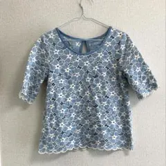 FREES SHOP ✨水色 花柄レース 半袖トップス　Mサイズのサムネイル