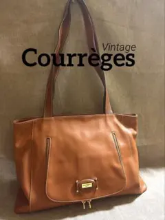 A4可】クレージュ ショルダー トートバッグ レザー 茶マチ有 