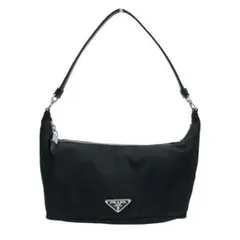 美品 PRADA プラダ ハンドバッグ 三角ロゴ 白タグ ナイロン ポーチ 黒