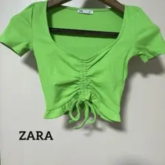 ZARA グリーン ショート丈 Tシャツ USAサイズ Ｓ