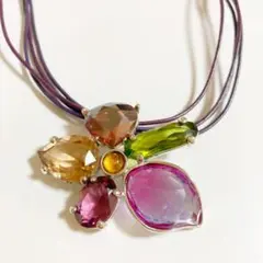 スワロフスキー　本革　ネックレス　ペンダント
