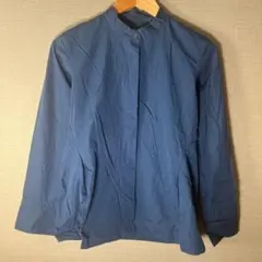 【ユニクロ +J】バンドカラーシャツ(S)ネイビー 比翼仕立　綿100%