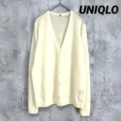 美品【UNIQLO】ユニクロ Ｖネックカーディガン イエロー L 無地 透け感