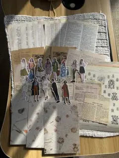 コラージュ素材 おすそ分け 英字素材紙 女の子シール 合計50枚 レトロ
