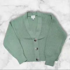 H&M ざっくり編み Vネック カーディガン XS ミントグリーン　PL702