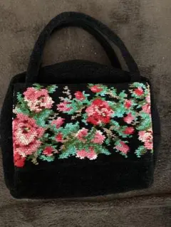 フェイラー ミニバック 花柄刺繍 ブラック