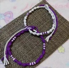 スポーティーアンクレットミサンガ(2本セット) 紫×白 足首用