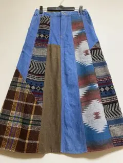 デニムパッチワークロングスカート