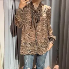 23AW【完売品】ソブ　レオパード柄　ボウタイブラウス　38 2025年最新】Sov. レオパードボウタイブラウスの人気アイテム
