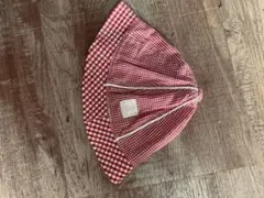 ベビー  帽子   赤  チェック   綿100   46cm