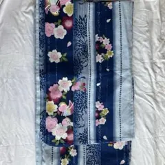 【未使用】浴衣 単品 綿100% オシドリ 桜 青地のサムネイル