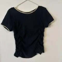 Ray Beams リブ素材 半袖Tシャツ 黒 オープンバック