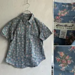 90S Eddie Bauer 花柄 ウエスタンシャツ エディーバウアー