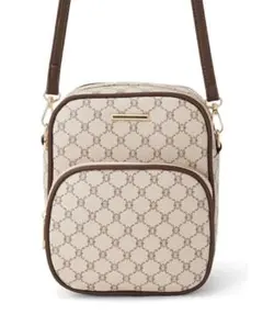 モノグラム柄レザーショルダーバッグ ベージュ/ブラウン