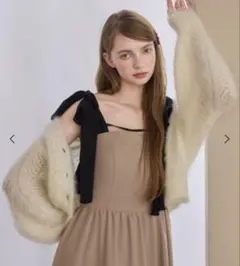 配色肩リボンワンピース