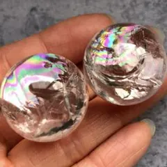 【虹大きめ！２個セット！早い者勝ち】天然石　アイリスクォーツ　水晶　丸玉44