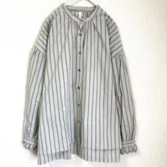 cloud nineベージュストライプ フリル袖 シャツブラウスコットン100%