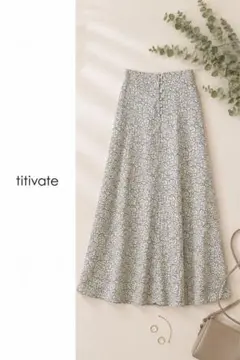 titivate ティティベイト　リーフ柄ロングフレアスカート　グリーンのサムネイル