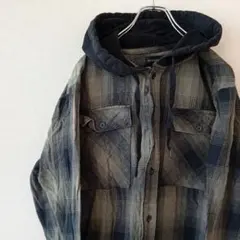 USA古着 NOBOUNDRIES ネルシャツパーカー M グリーン オンブレ