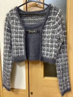 GRLファー風ストライプカーディガン&キャミ