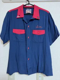 PIN LORD Gruber Bowling Shirt M ネイビー/レッド