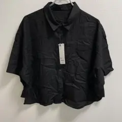 タグ付き未使用品 ジーユー 3XL リネンブレンドクロップドシャツ 5分袖 黒