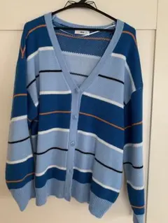 WEGO 青系ストライプ Vネックカーディガン春服