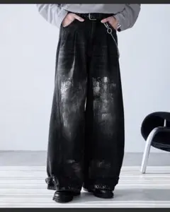 【Spielio】ヴィンテージライク箔プリントワイドデニムパンツ