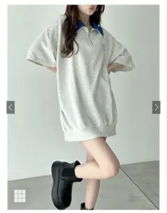 【試着のみ】グレイル GRL 配色カラーハーフジップTシャツ　ブラック