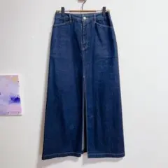 インエ　ロングデニムスカート　スリット　日本製　インディゴ　Mサイズ