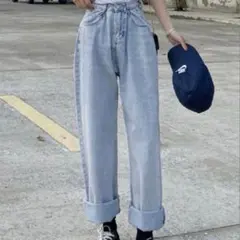 GRL◇ウエストホックタックデニムパンツ[cu191] ストレート XS