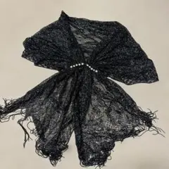 ラメ入り　黒レースストール・パールビーズ装飾