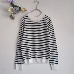 早い物勝ち‼️earth【S】長袖ニットセーター　白黒ボー　アース