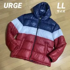 新品【URGE】フード付きダウンジャケット（LL）トリコロールカラー紺／白／赤のサムネイル