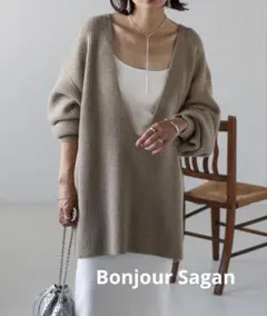 Bonjour Sagan ディープVネックルーズニット 長袖ニット ベージュ